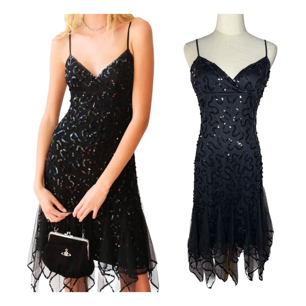 Betsey Johnson Evening Sequin Flutter Night Dress Size 8 Fairycore Whimsygoth
